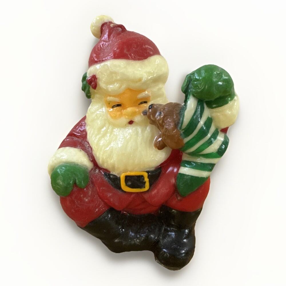 Vtg Russ Berrie Santa Claus Wax Candle Figural Christmas Holiday Decor Bear Bag